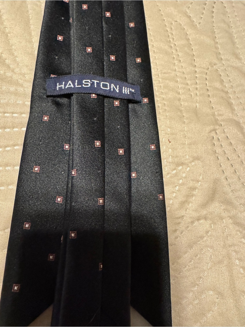 Halston Heritage Black Silk Tie with Small Red Square Motif